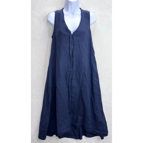 ROSSO35 Women's Navy Blue Linen A Line Dress Size 40 EU Small US - Picture 1 of 15